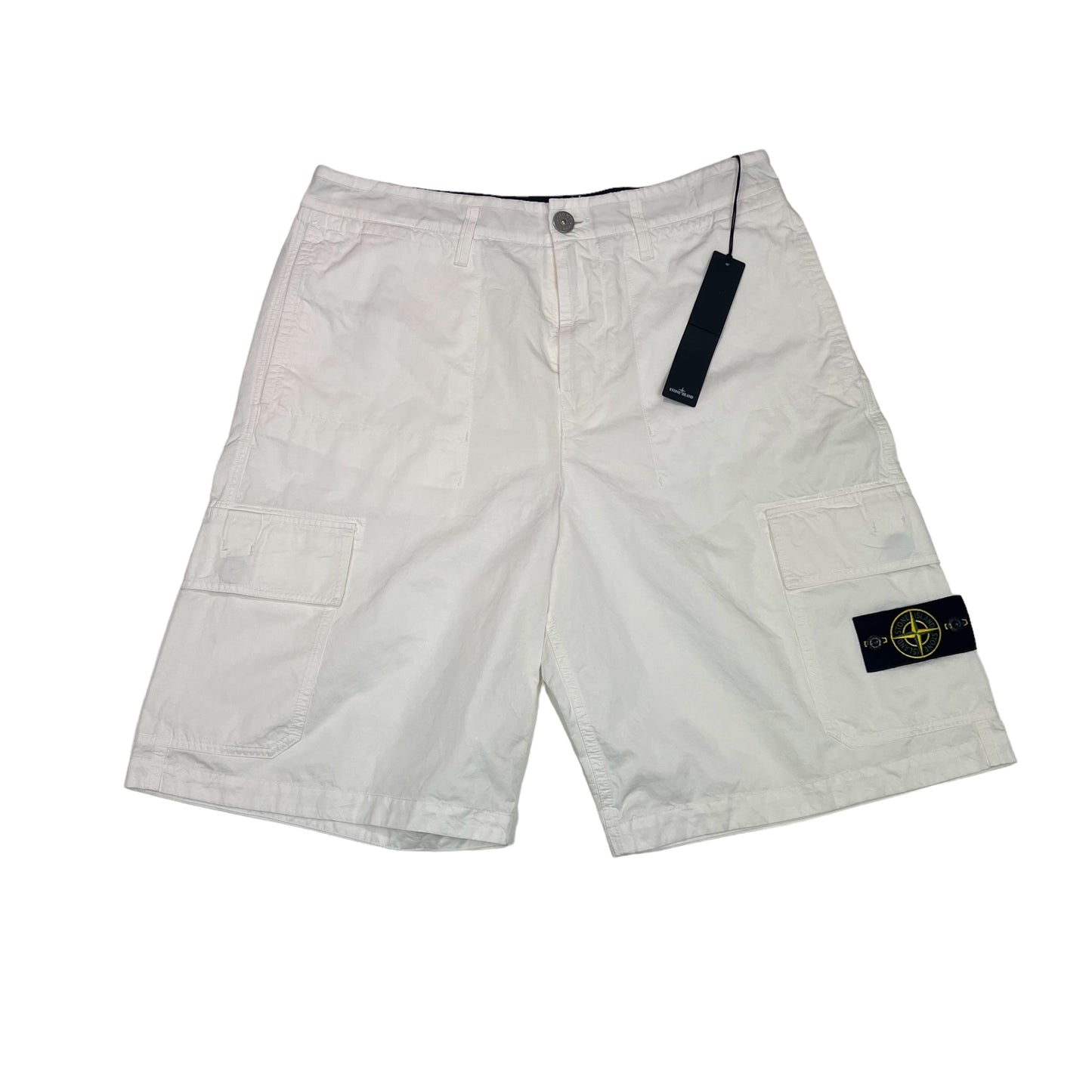 Stone Island White Wide Leg Bermuda Compass-Patch Shorts