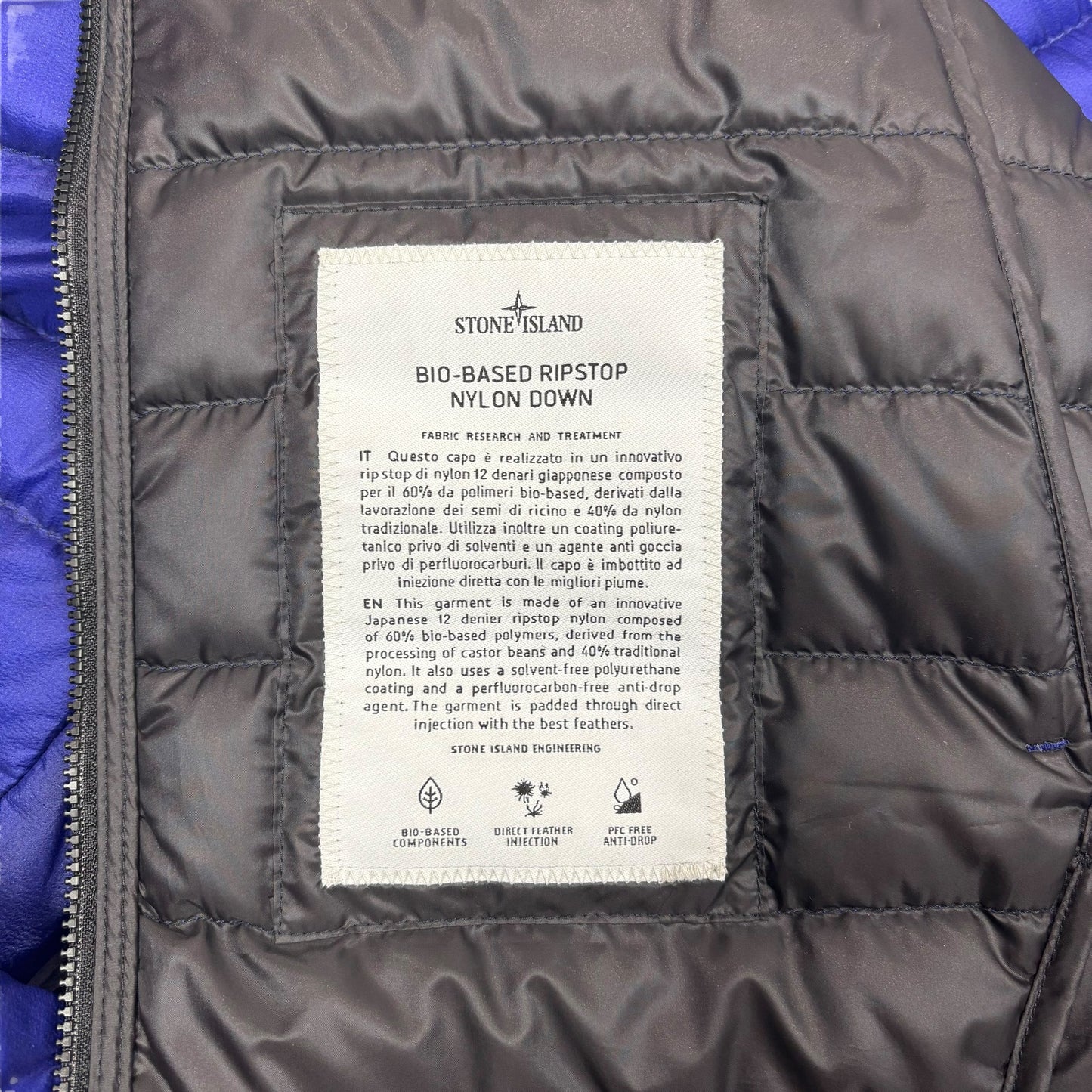 Stone Island Royal Blue Bio-Based Ripstop Nylon Down Jacket