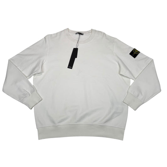 Stone Island White Compass Patch Cotton Crewneck Jumper