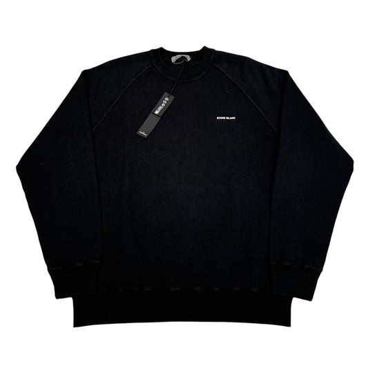 Stone Island Black Logo-Appliqué Spell Out Thick Cotton Crewneck Jumper