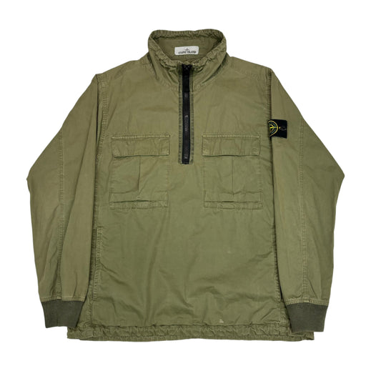 Stone Island Green Quarter Zip Compass-Patch Overshirt Jacket