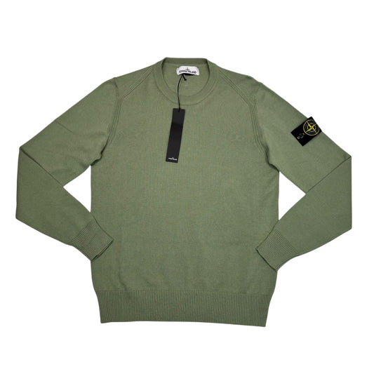 Stone Island Green Lightweight Cotton Compass Patch Crewneck Jumper