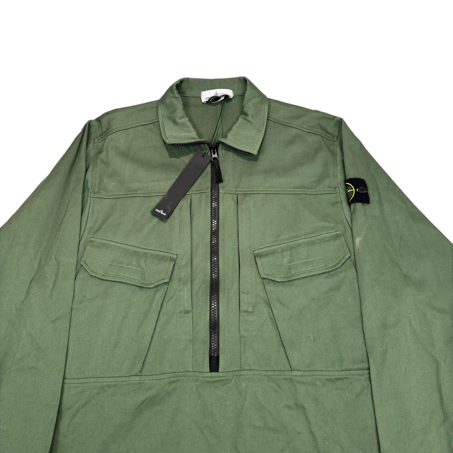 Stone Island Green 3/4 Zip Pocket Detail Compass-Patch Overshirt Jacket