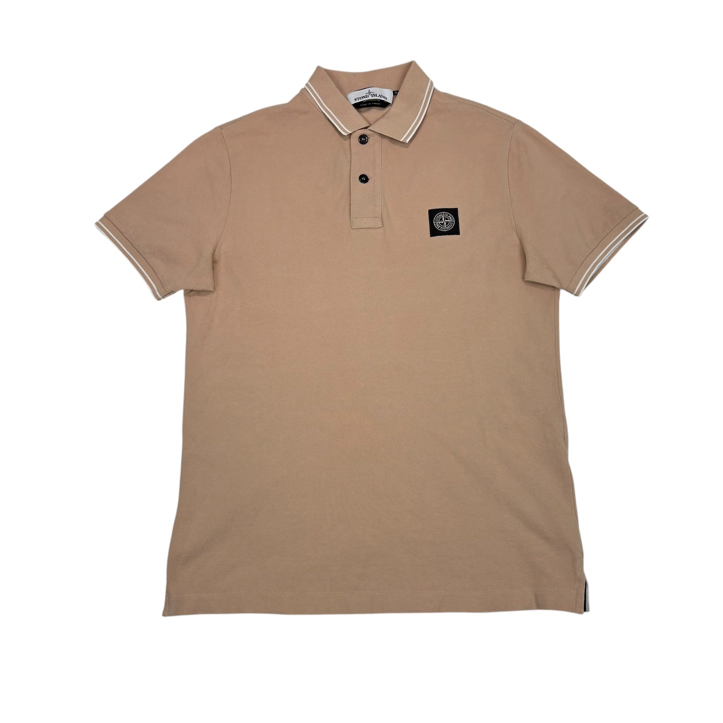 Stone Island Beige with White Stripes Patch Logo Polo Shirt