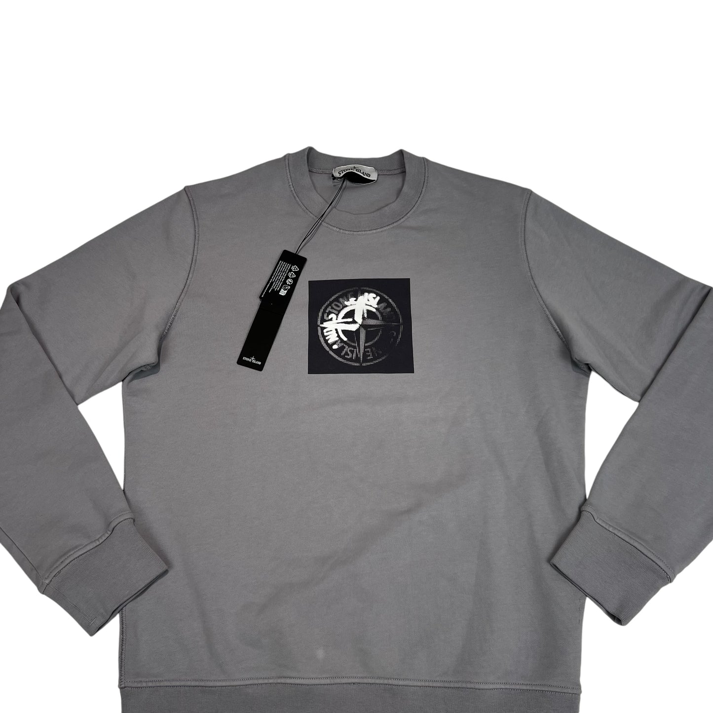 Stone Island Grey Institutional One Badge Print Crewneck Jumper