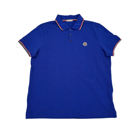 Moncler Blue Patch Logo Striped Polo Shirt