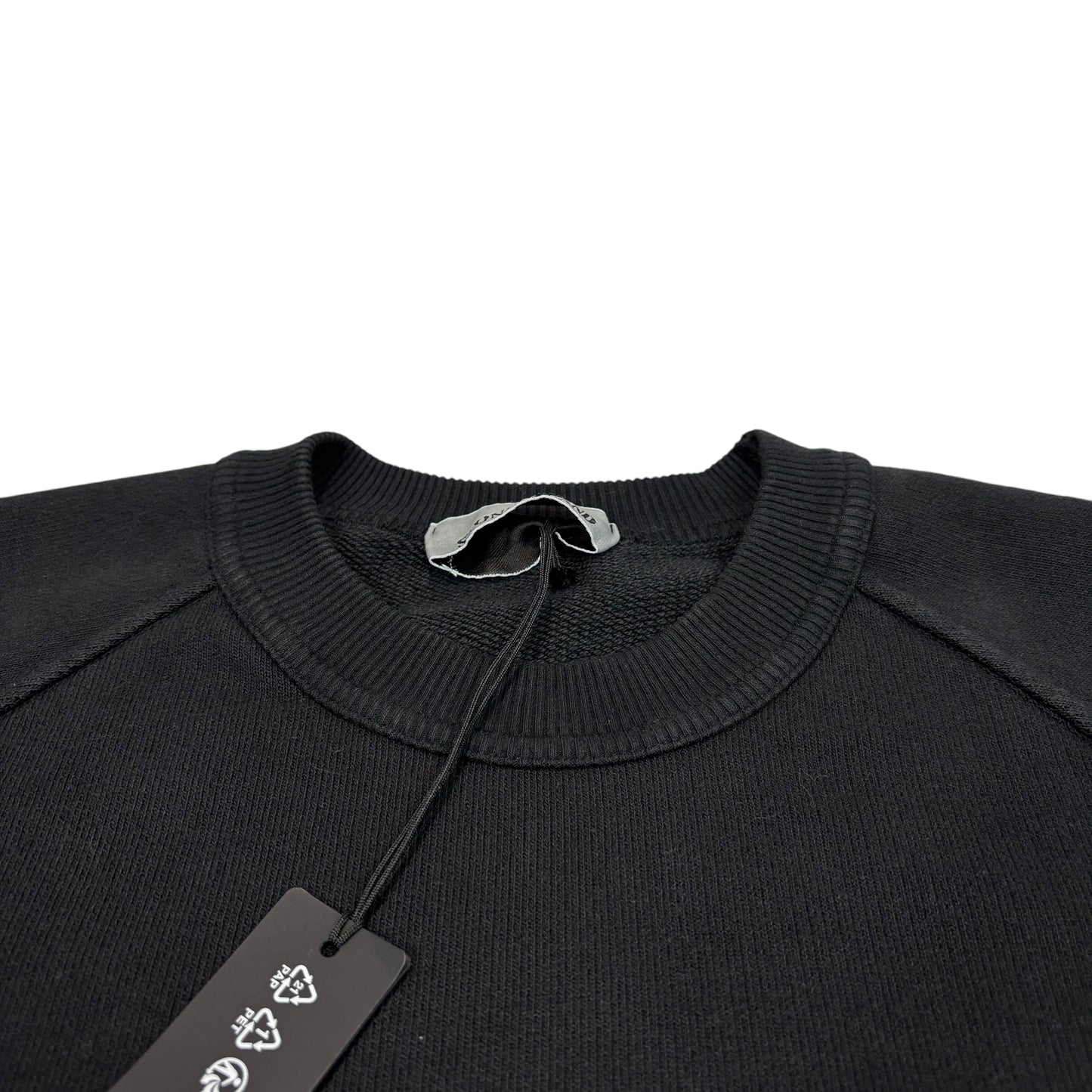 Stone Island Black Logo-Appliqué Spell Out Thick Cotton Crewneck Jumper