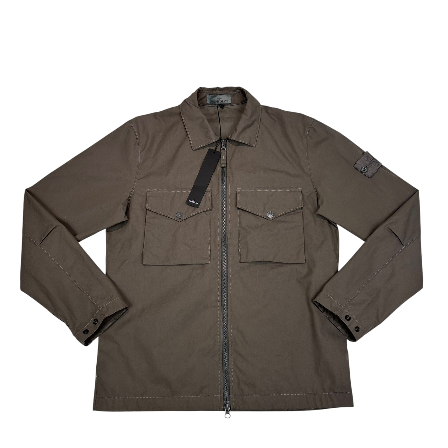 Stone Island Grey Ghost Piece Compass Patch Brushed Cotton Overshirt Jacket