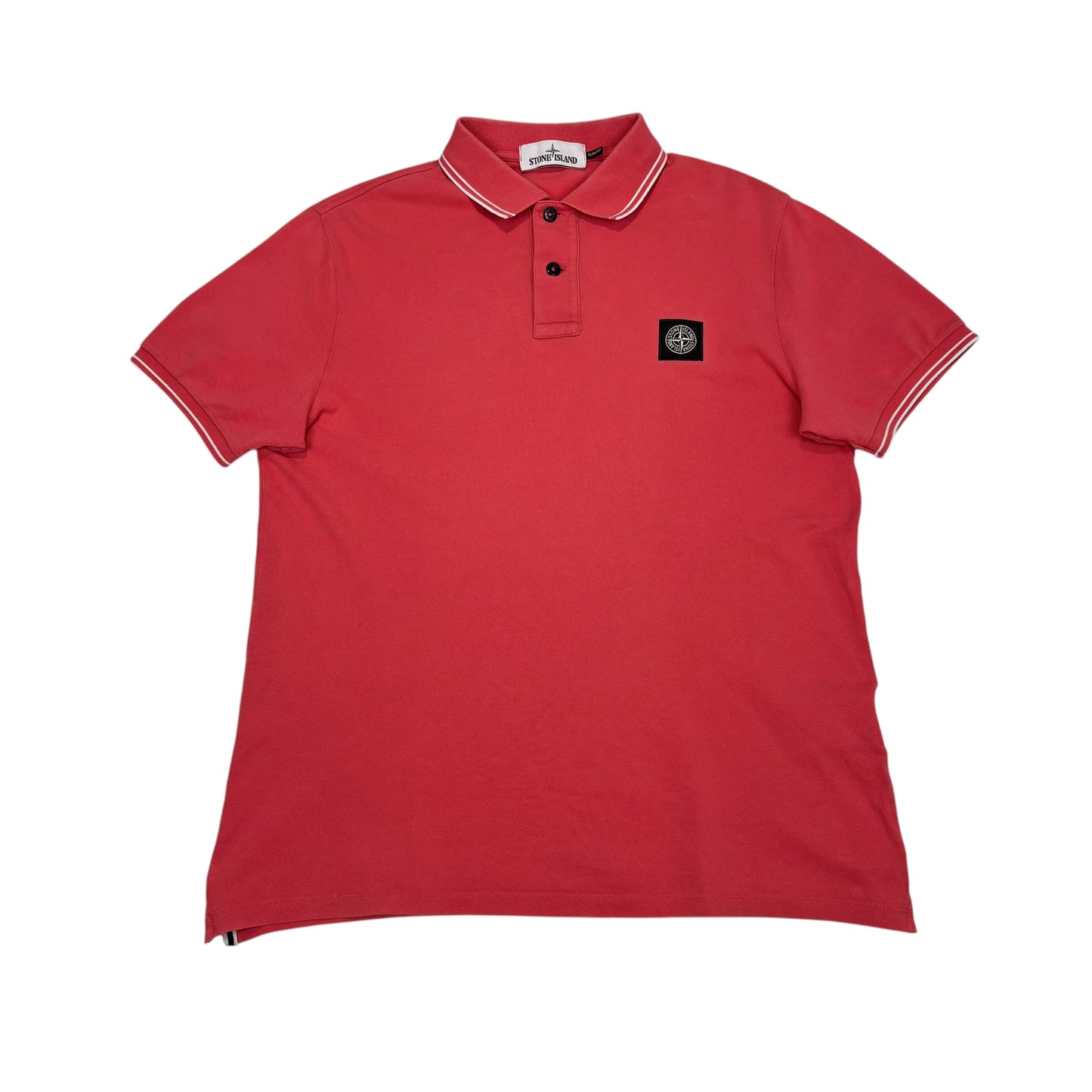 Stone Island Pink with White Striped Patch Logo Polo Shirt