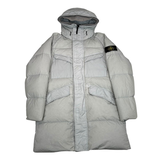 Stone Island Ice Blue Garment Dyed Crinkle Reps R-NY Down Long-Line Coat