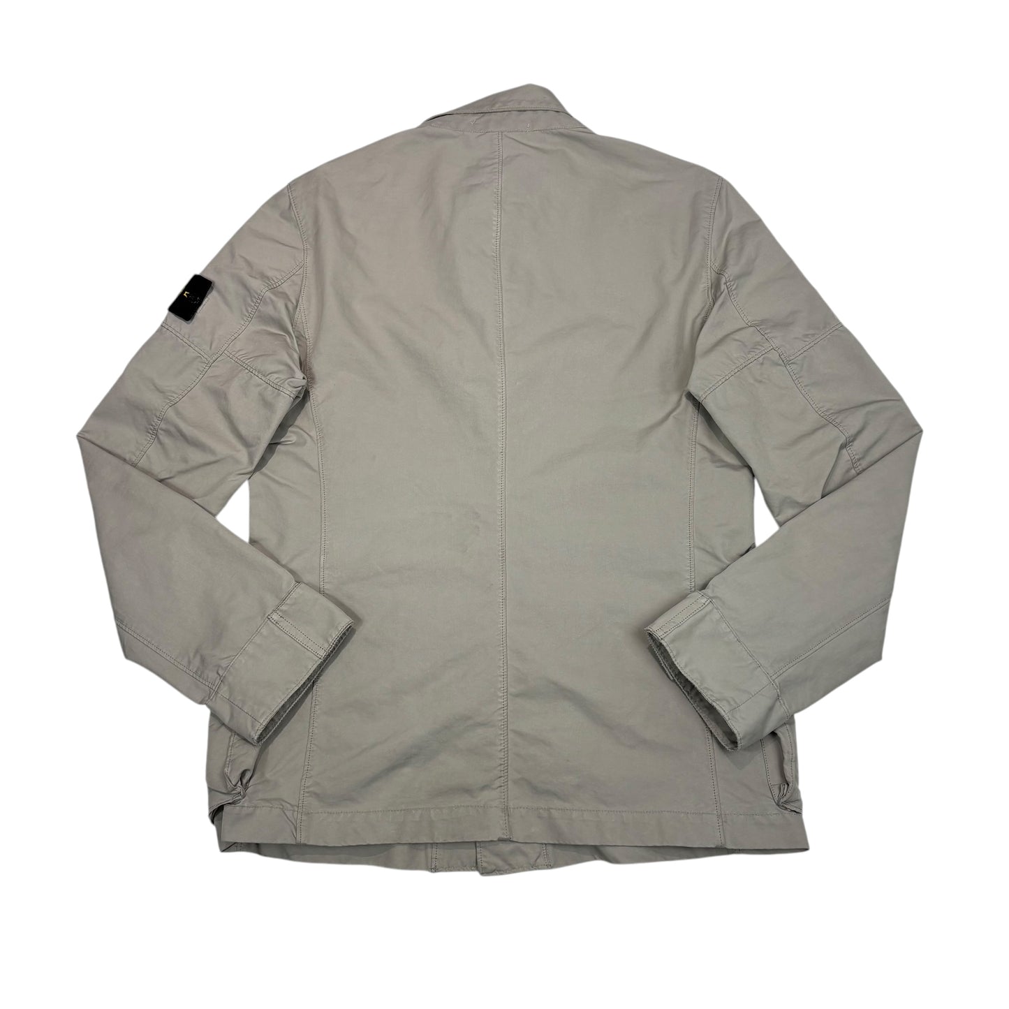 Stone Island Beige Button Up Compass Patch Hoodless Overshirt Jacket