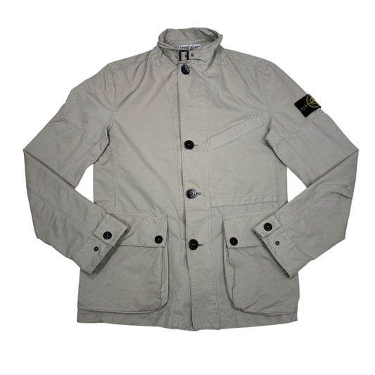 Stone Island Beige Button Up Compass Patch Hoodless Overshirt Jacket