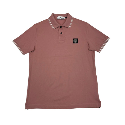 Stone Island Salmon Pink Box Logo Striped Polo Shirt