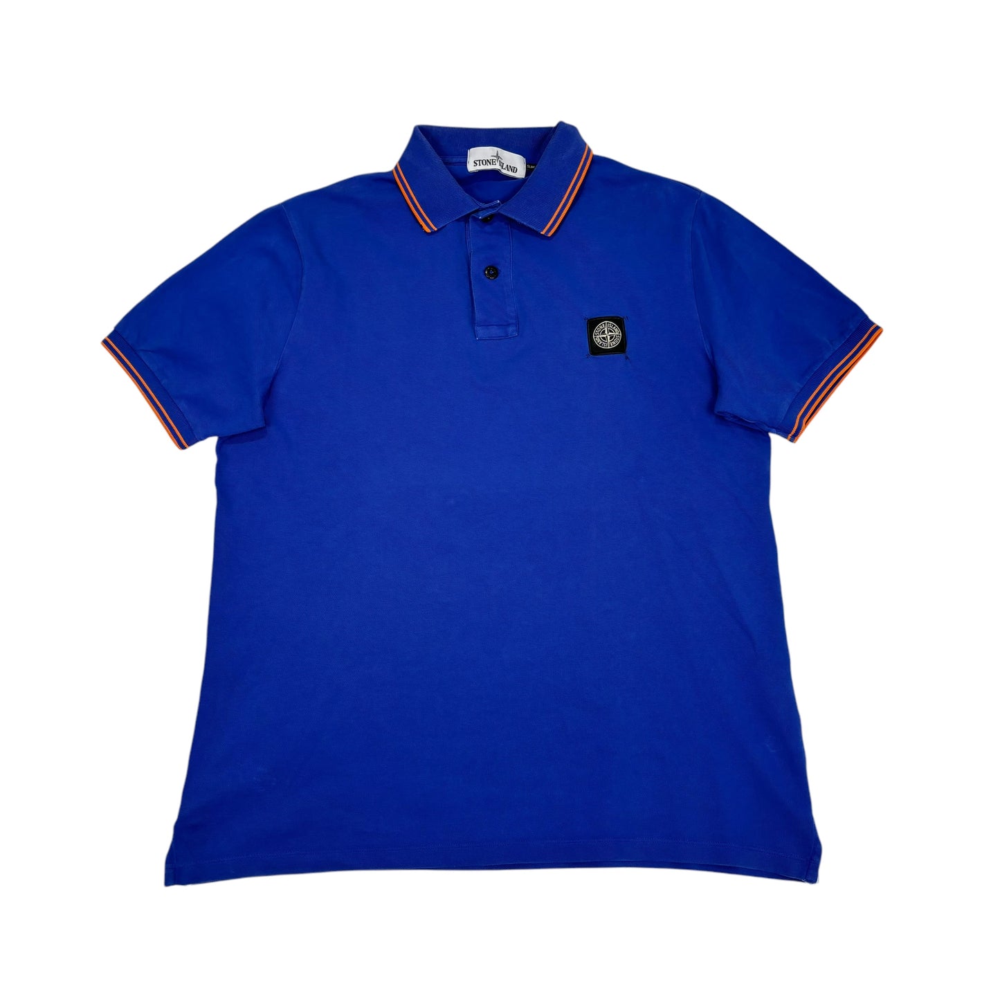 Stone Island Blue Box Logo Striped Polo Shirt