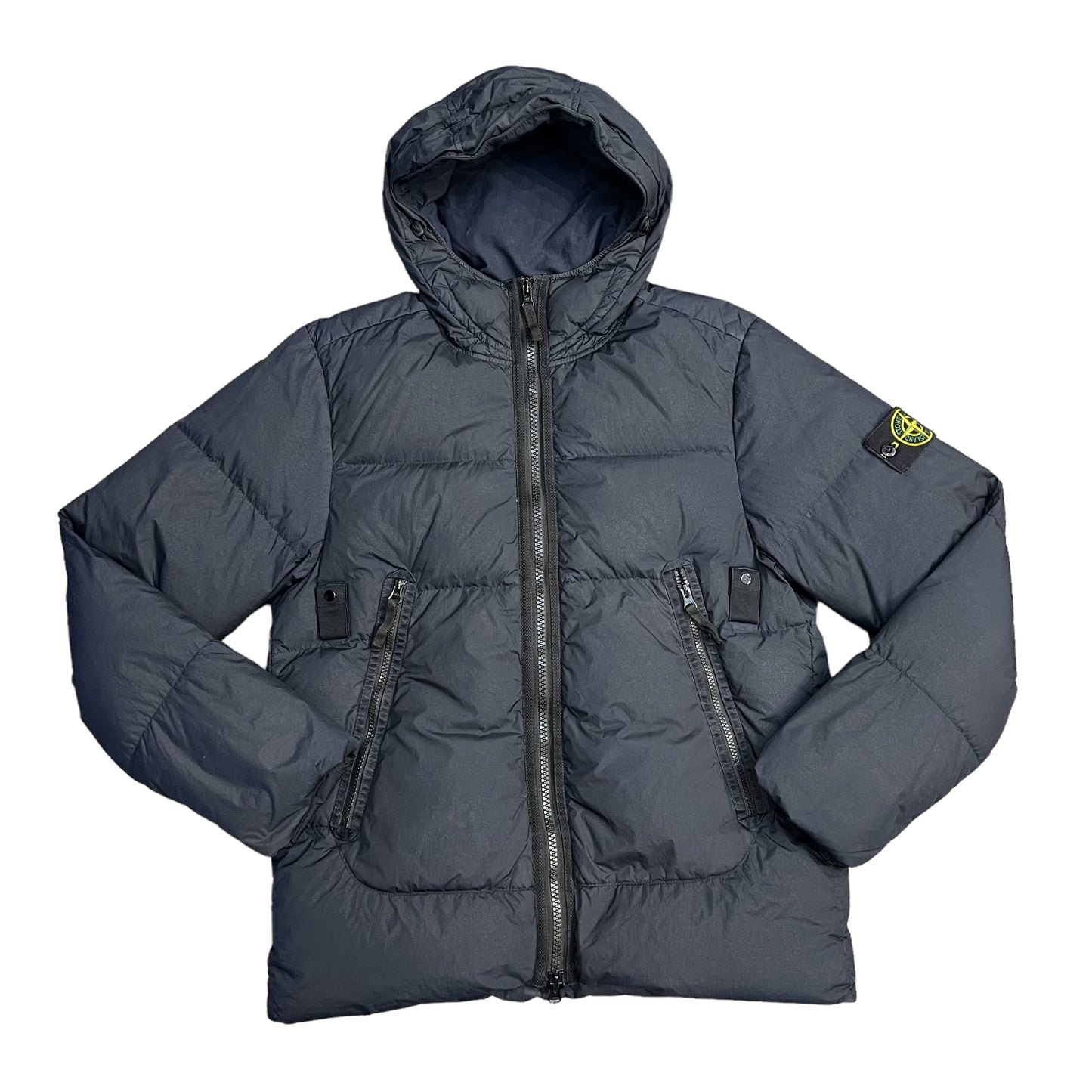 Stone Island Navy Blue Garment Dyed Crinkle Reps NY Down Coat