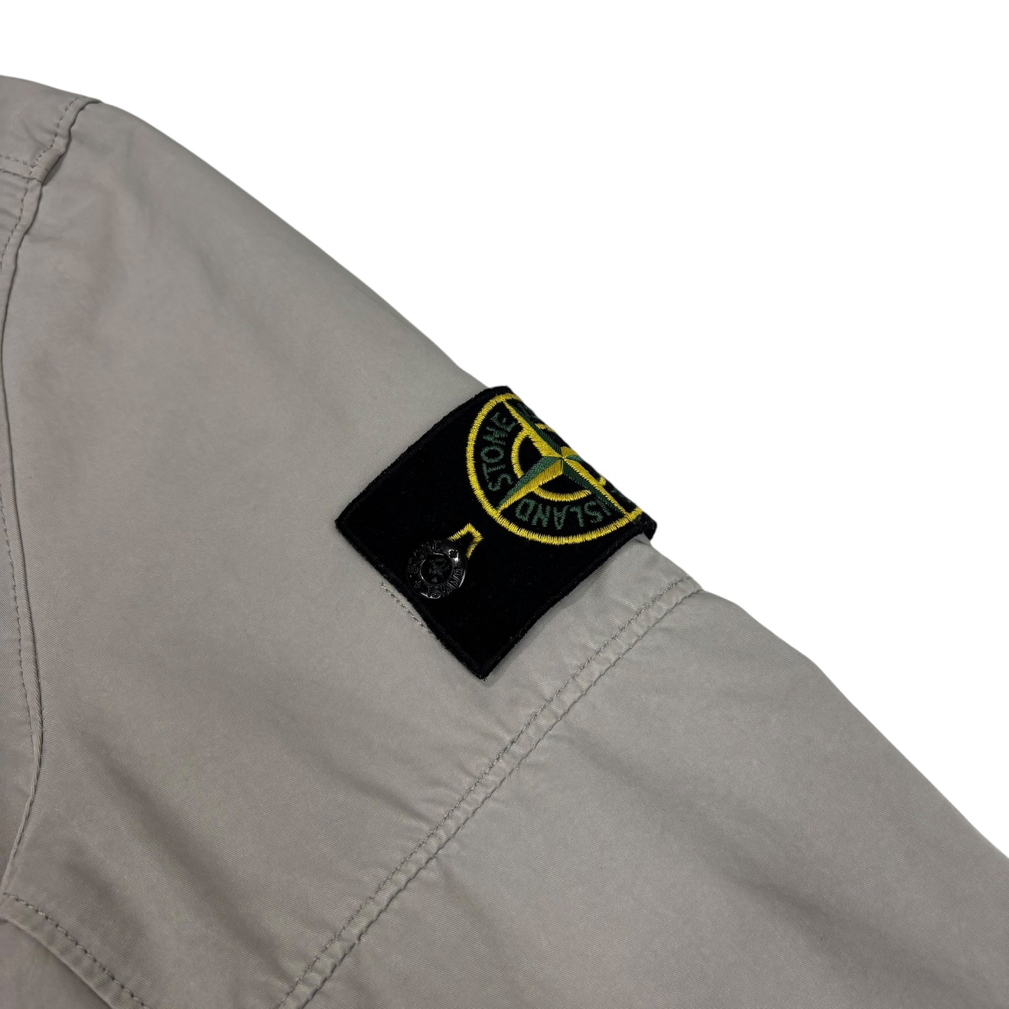 Stone Island Beige Button Up Compass Patch Hoodless Overshirt Jacket