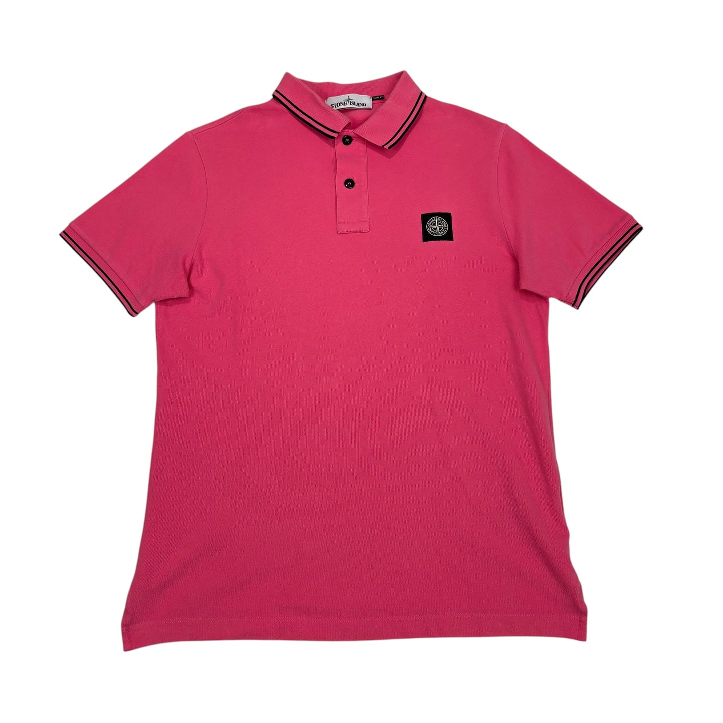 Stone Island Hot Pink with Black Stripes Patch Logo Polo Shirt