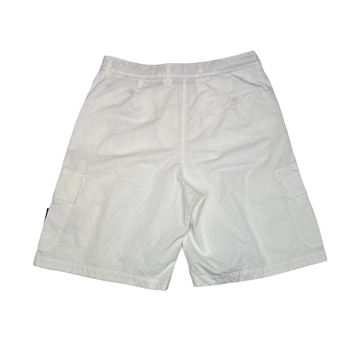 Stone Island White Wide Leg Bermuda Compass-Patch Shorts