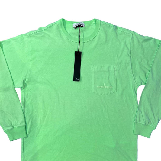 Stone Island Green Logo Embroidered with Pocket Long Sleeve TShirt