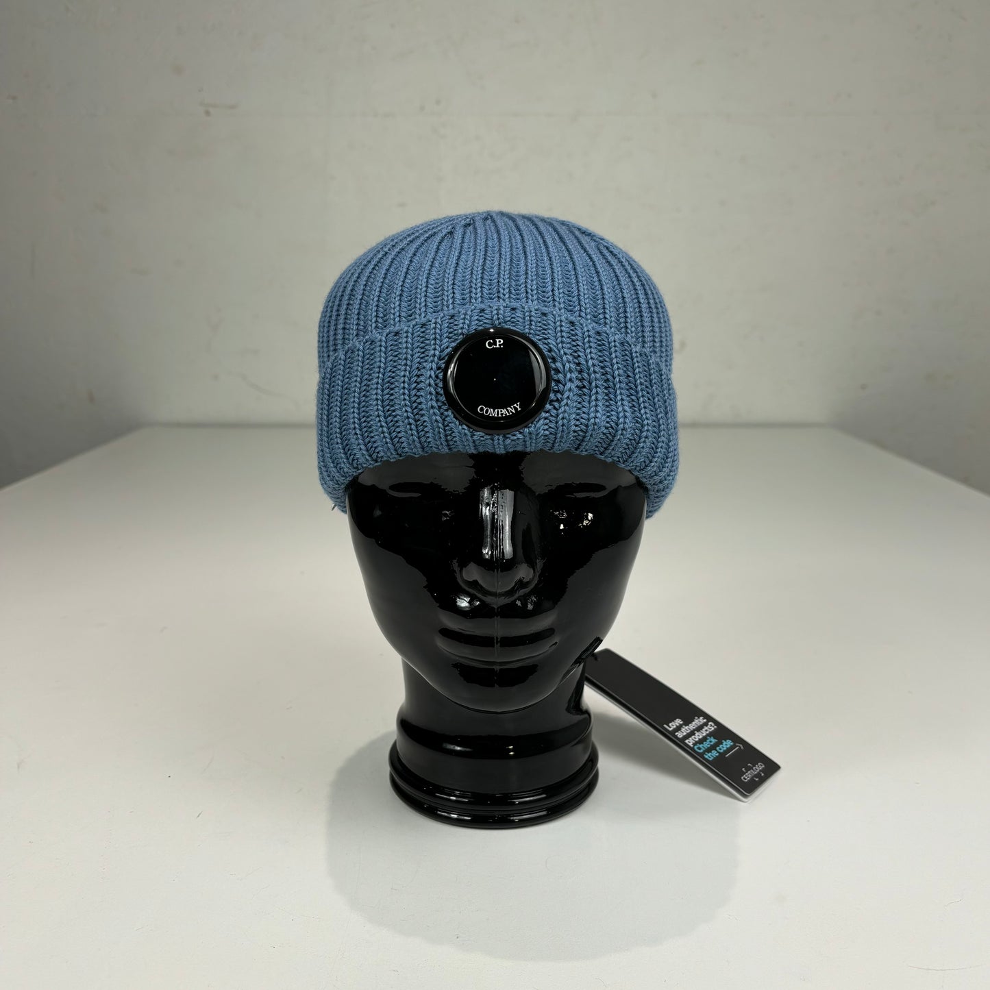 CP Company Riviera Blue Single Goggle Knitted Woollen Beanie