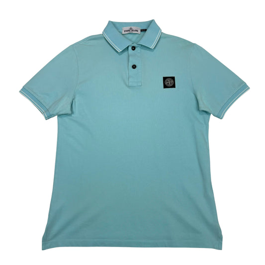 Stone Island Light Blue Patch-Logo Striped Polo Shirt