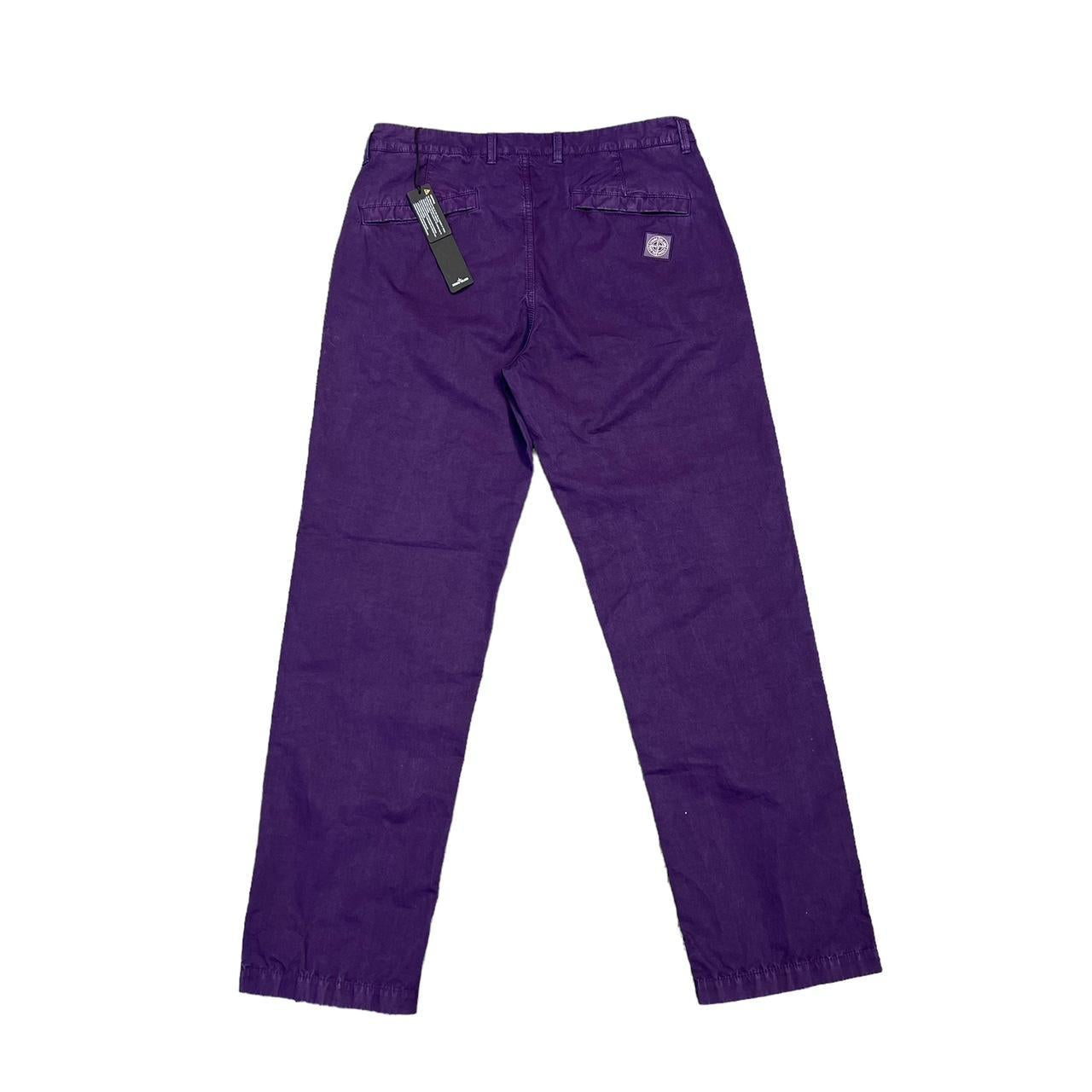 Stone Island Purple Brushed Cotton Canvas Chino Trousers