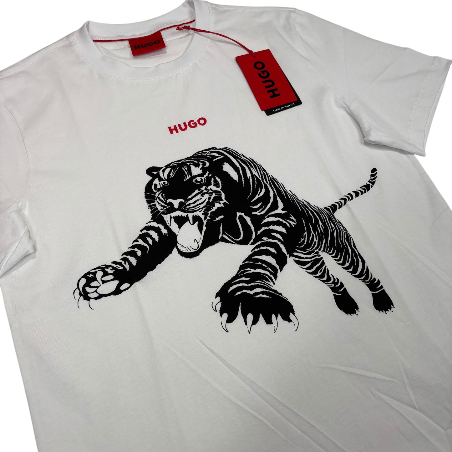 Hugo Boss White Graphic Tiger Print Design TShirt