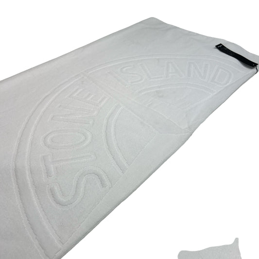 Stone Island White Logo-Embroidered Beach Towel