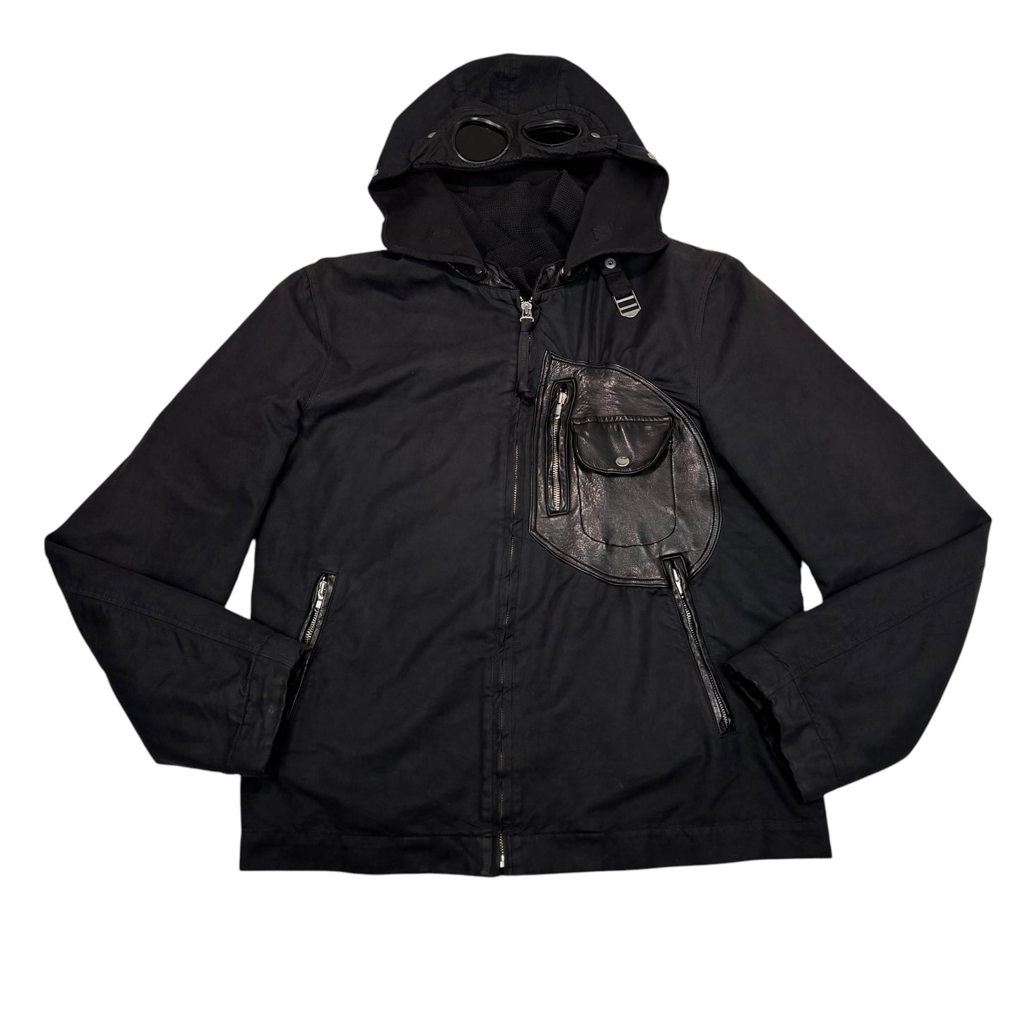 CP Company Black Leather Pocket Detail Double Goggle Jacket