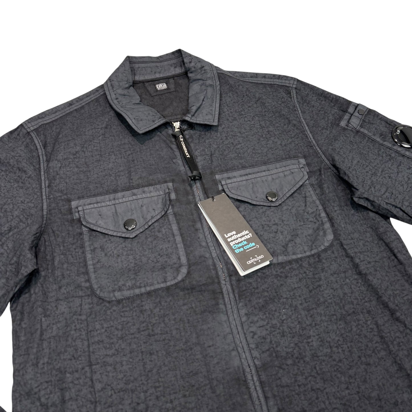 CP Company grey Popeline Placcato Single-Goggle Overshirt Jacket