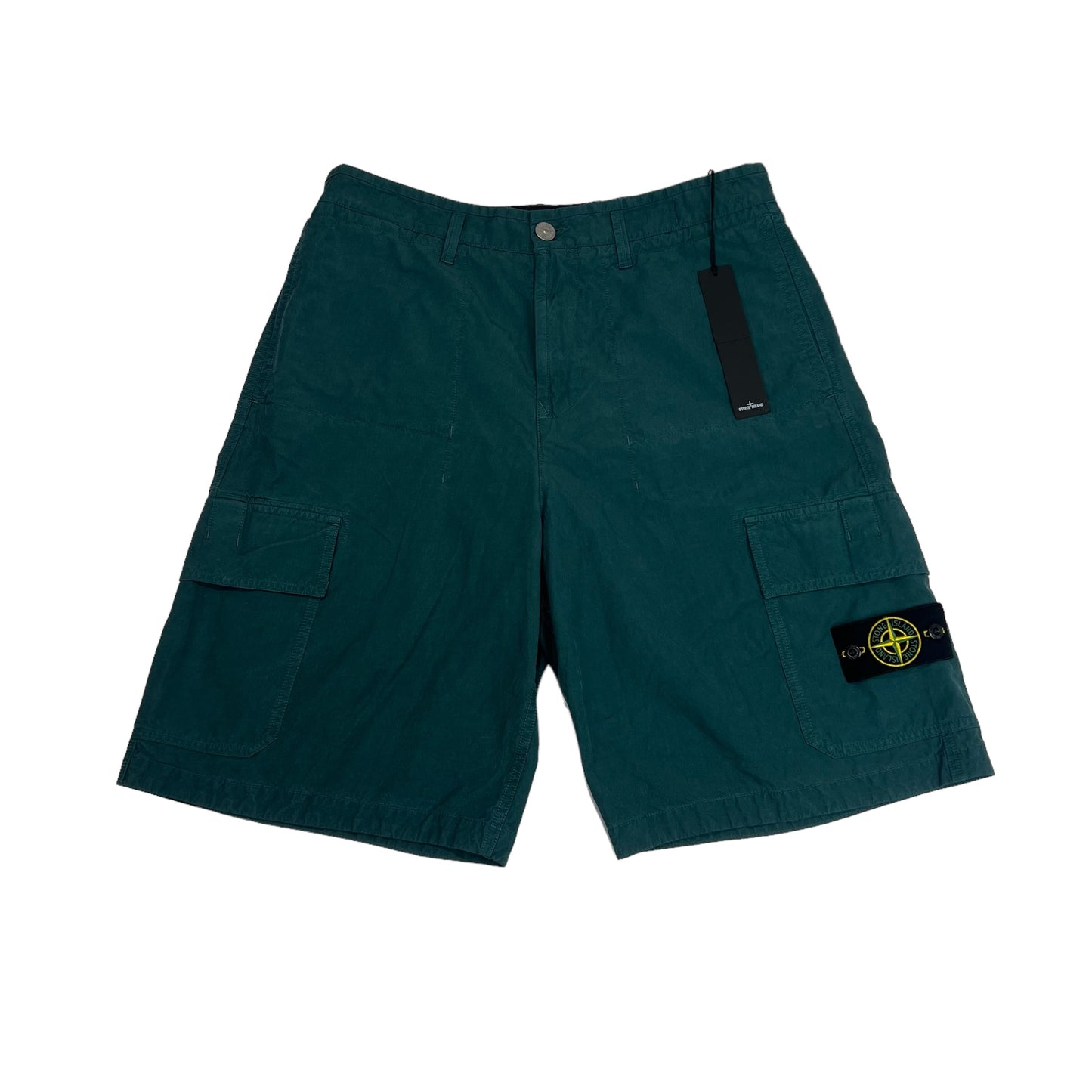 Stone Island Grey Wide Leg Bermuda Compass-Patch Shorts