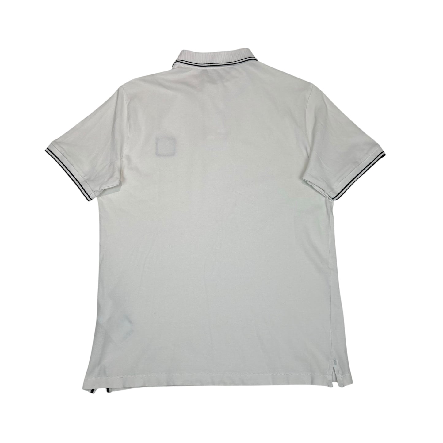 Stone Island White  Box Logo Striped Polo Shirt