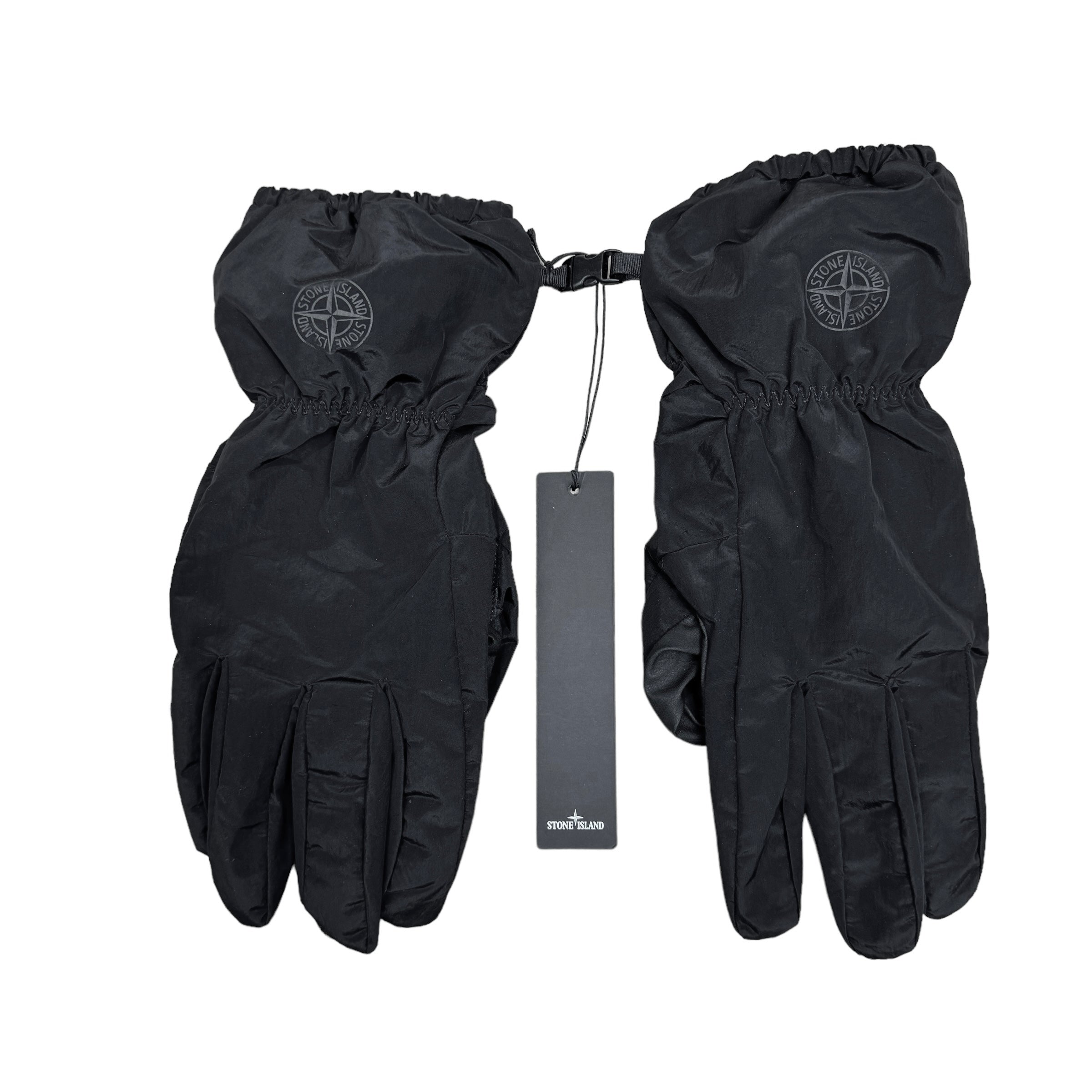 Stone Island Black Nylon Metal Gloves