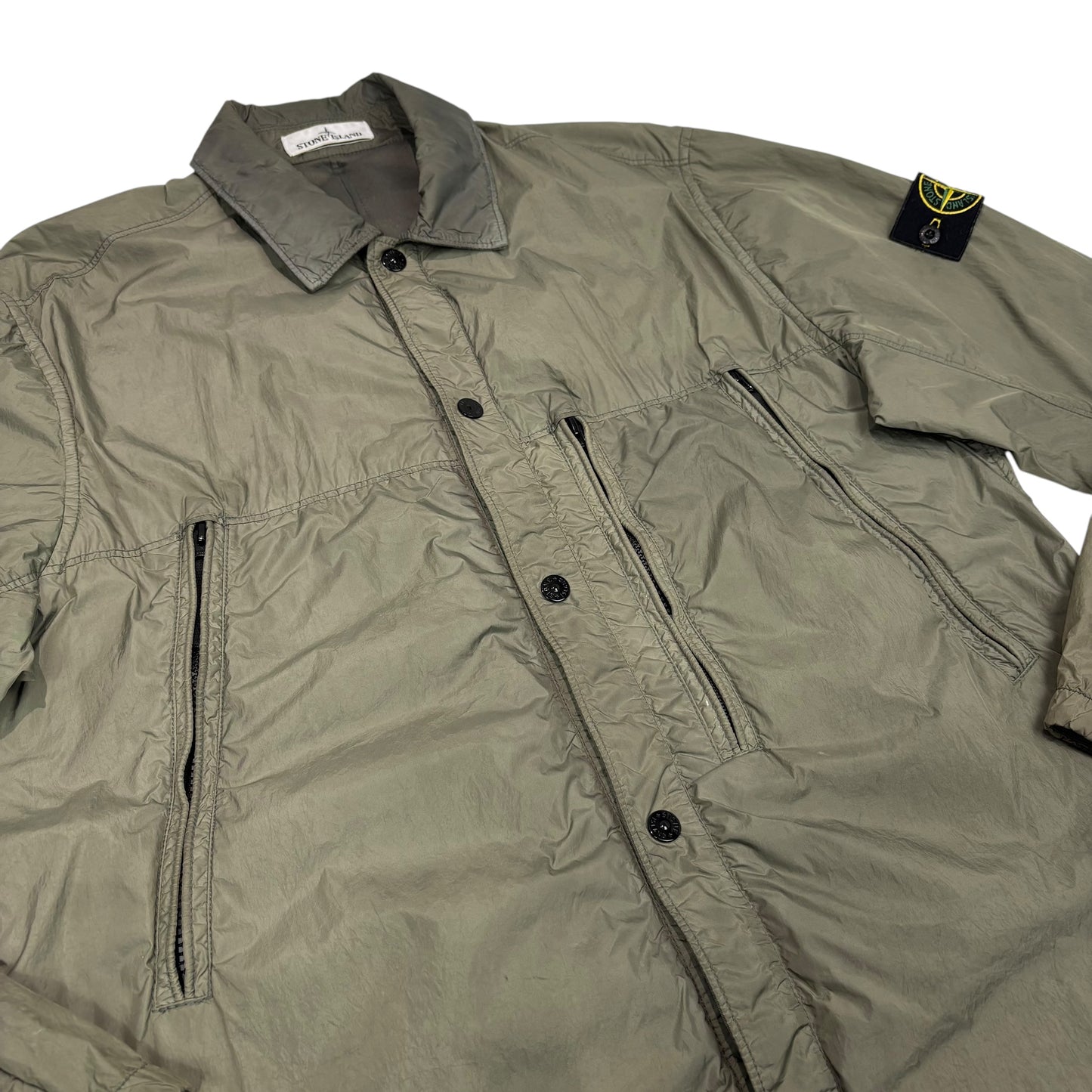 Stone Island Green Nylon Metal Button Up Compass Patch Overshirt Jacket