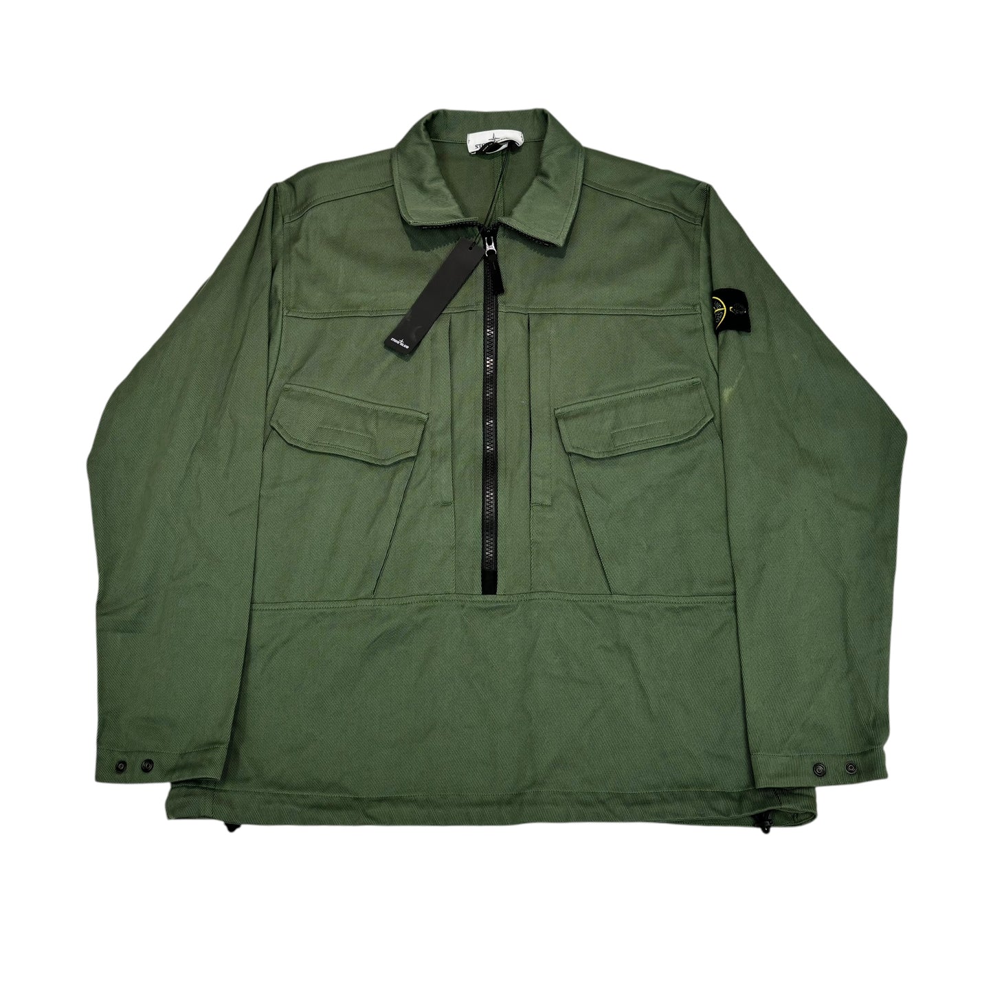 Stone Island Green 3/4 Zip Pocket Detail Compass-Patch Overshirt Jacket