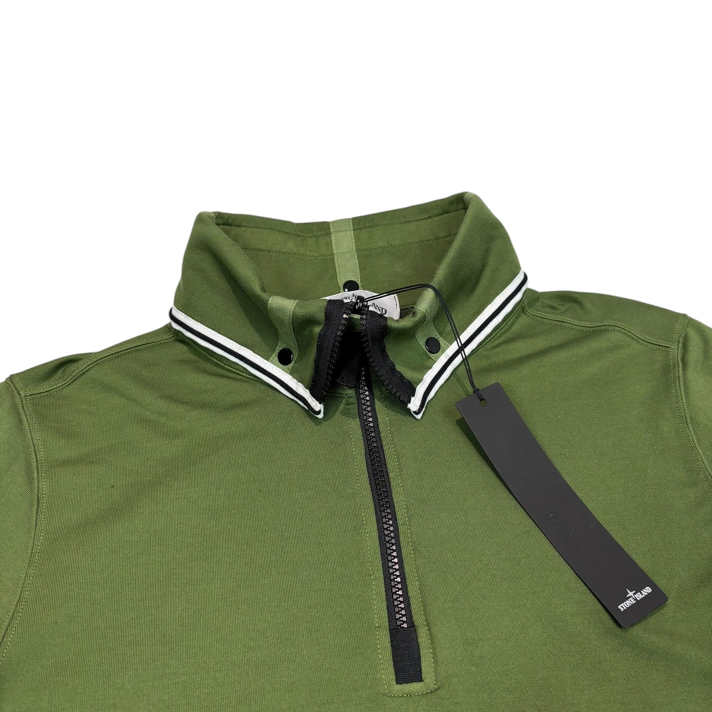 Stone Island Forest Green Collar Detail Quarter Zip Compass Patch Jumper