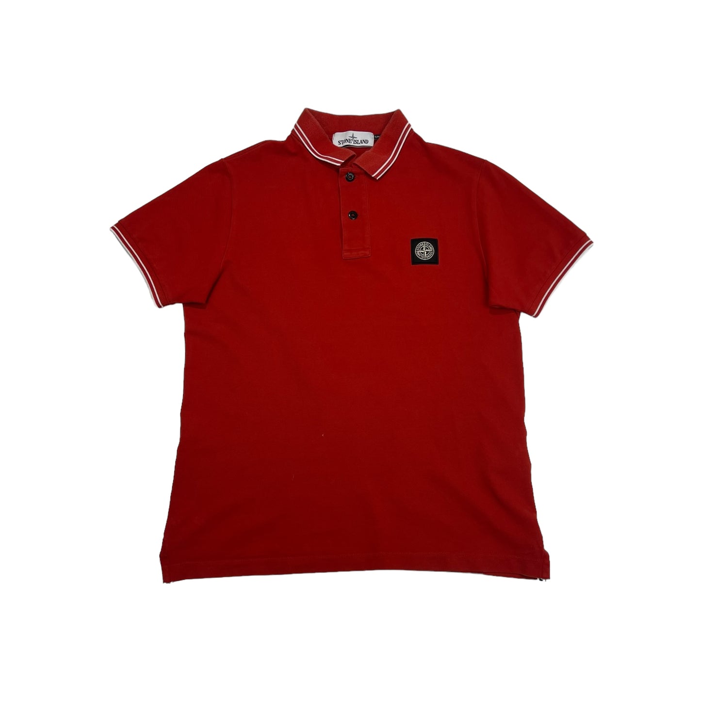 Stone Island Red Patch Logo Striped Polo TShirt