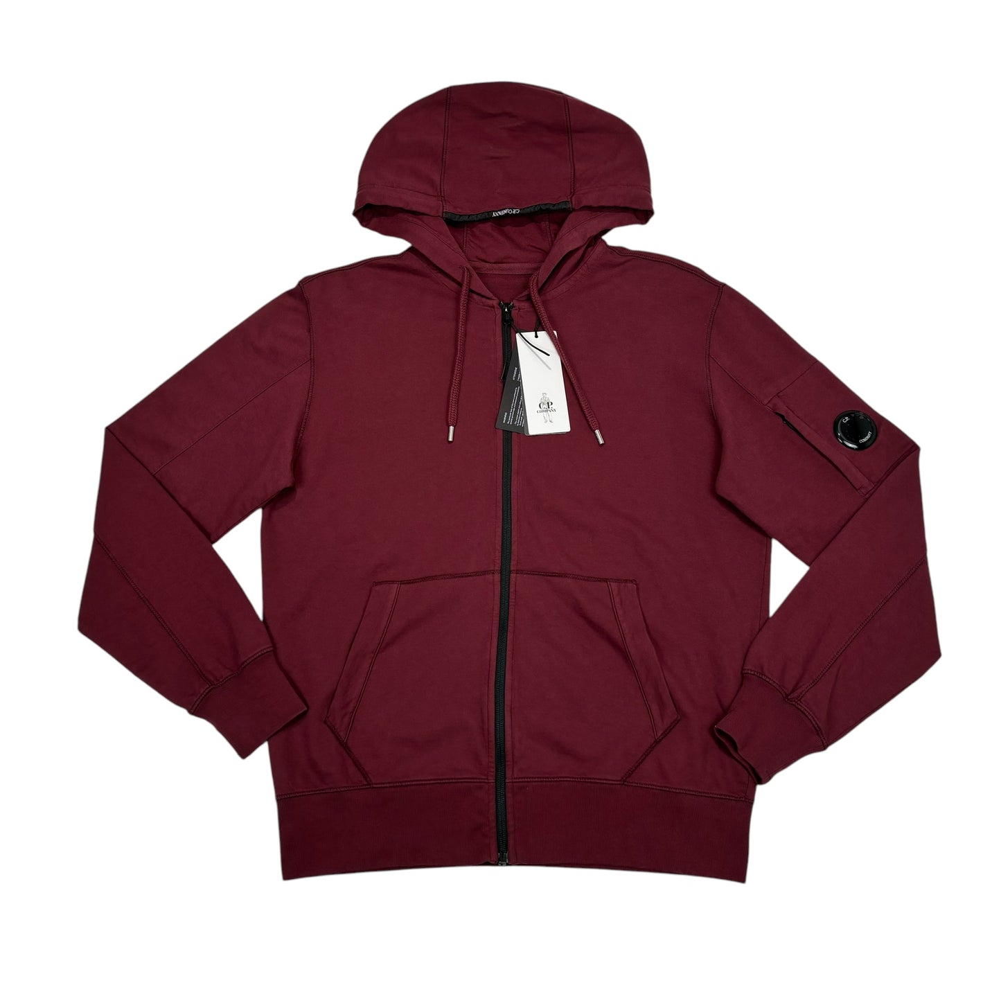 CP Company Burgundy Red Single Goggle Zip Up Hoodie