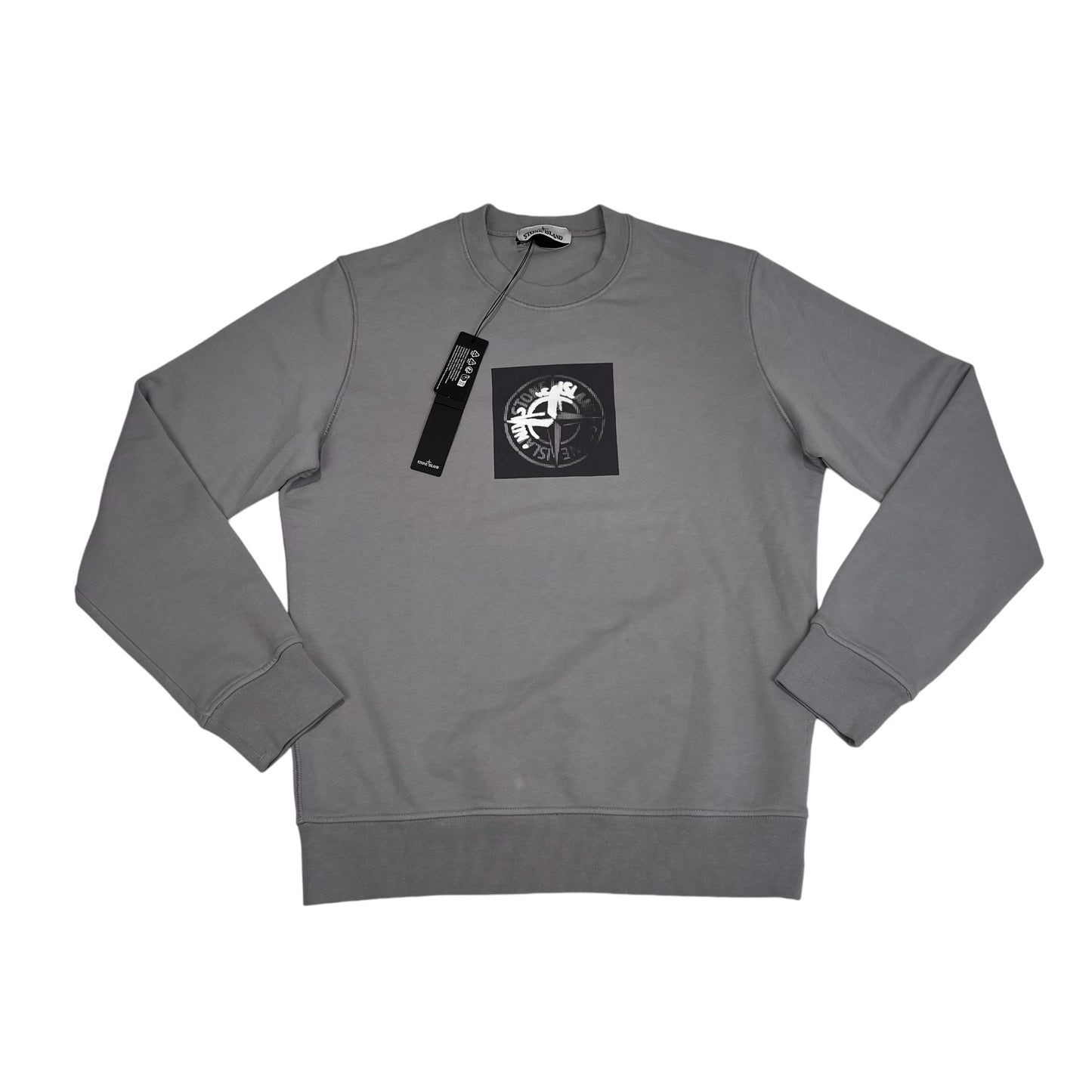 Stone Island Grey Institutional One Badge Print Crewneck Jumper