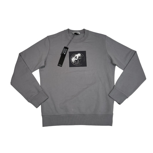 Stone Island Grey Institutional One Badge Print Crewneck Jumper