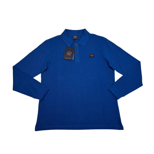 Paul & Shark Blue Patch Logo Long Sleeve Polo Shirt