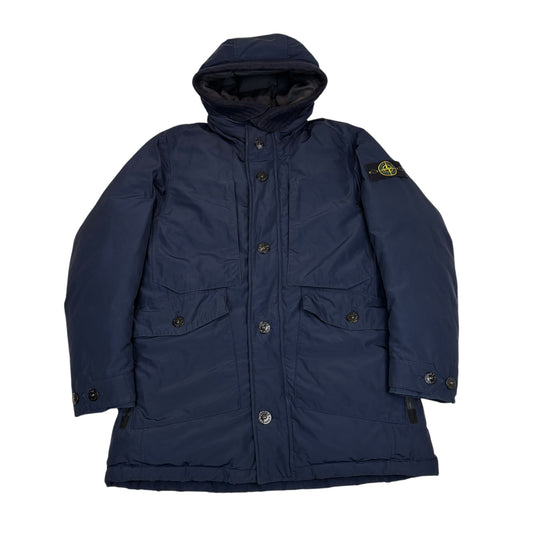 Stone Island Navy Blue Micro Reps Down Long Line Puffer Coat