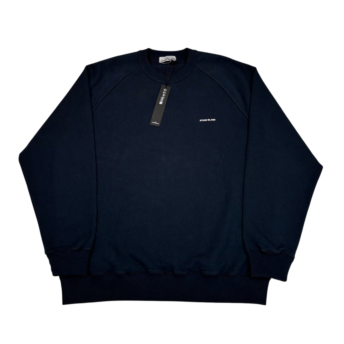 Stone Island Navy Blue Logo-Appliqué Spell Out Thick Cotton Crewneck Jumper