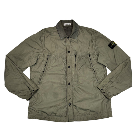 Stone Island Green Nylon Metal Button Up Compass Patch Overshirt Jacket