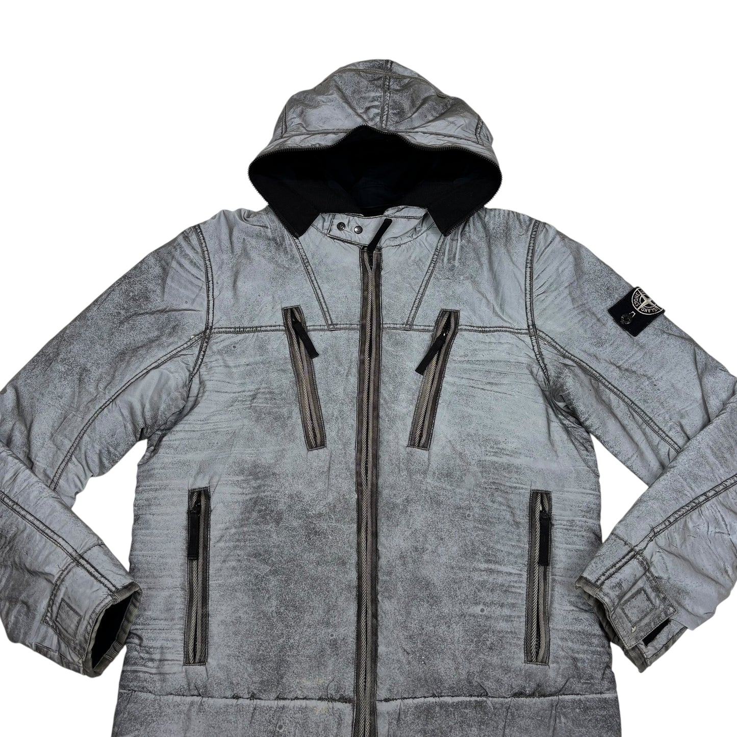 Stone Island Silver Liquid Reflective Quilted Jacket