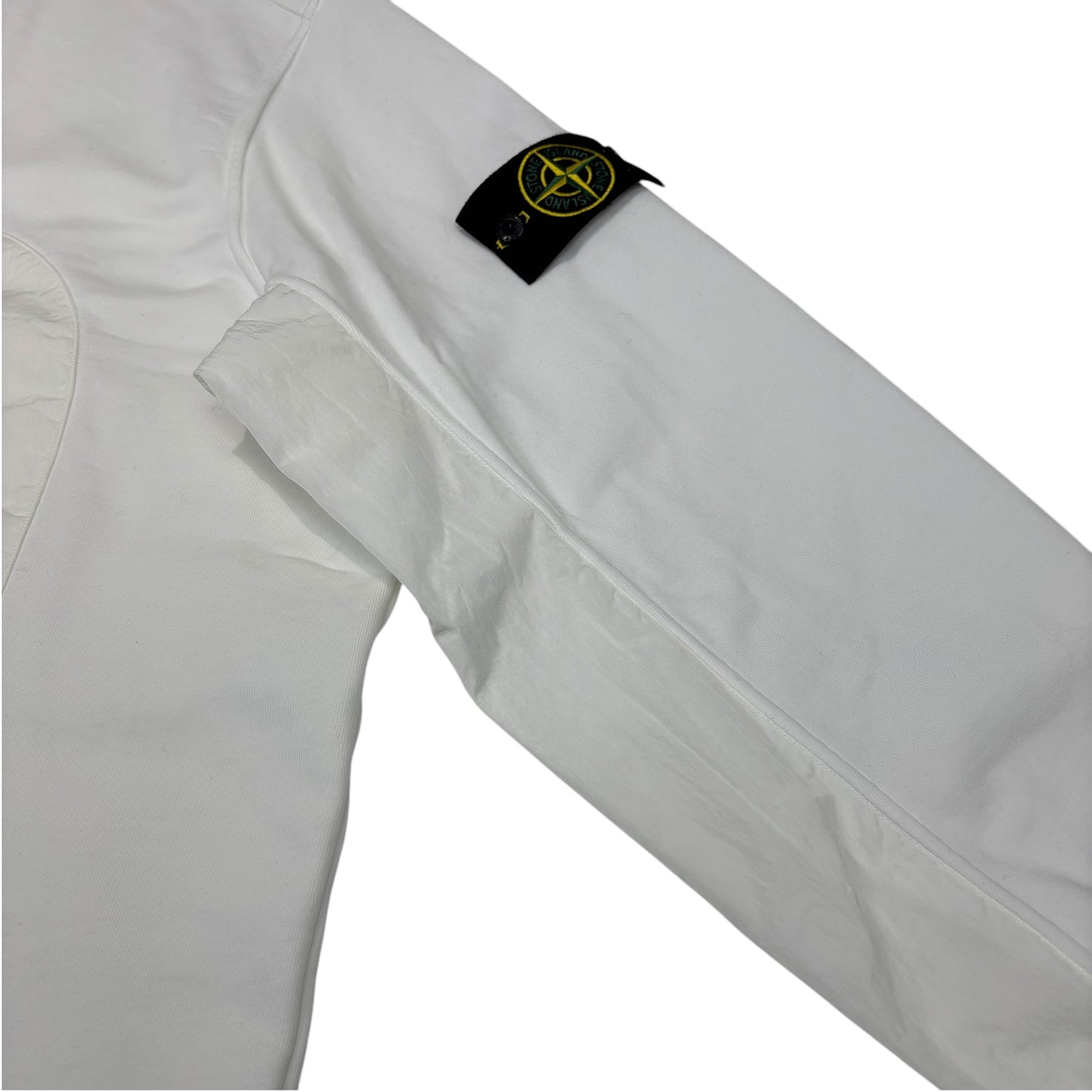 Stone Island White Nylon Pocket Compass Patch Crewneck Jumper