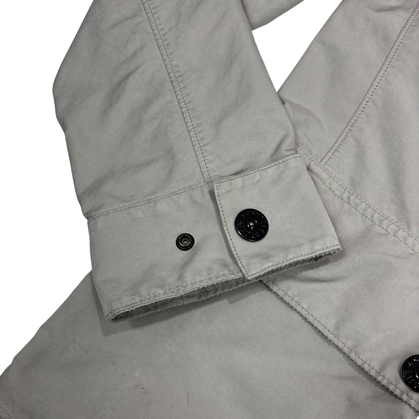 Stone Island Beige Button Up Compass Patch Hoodless Overshirt Jacket