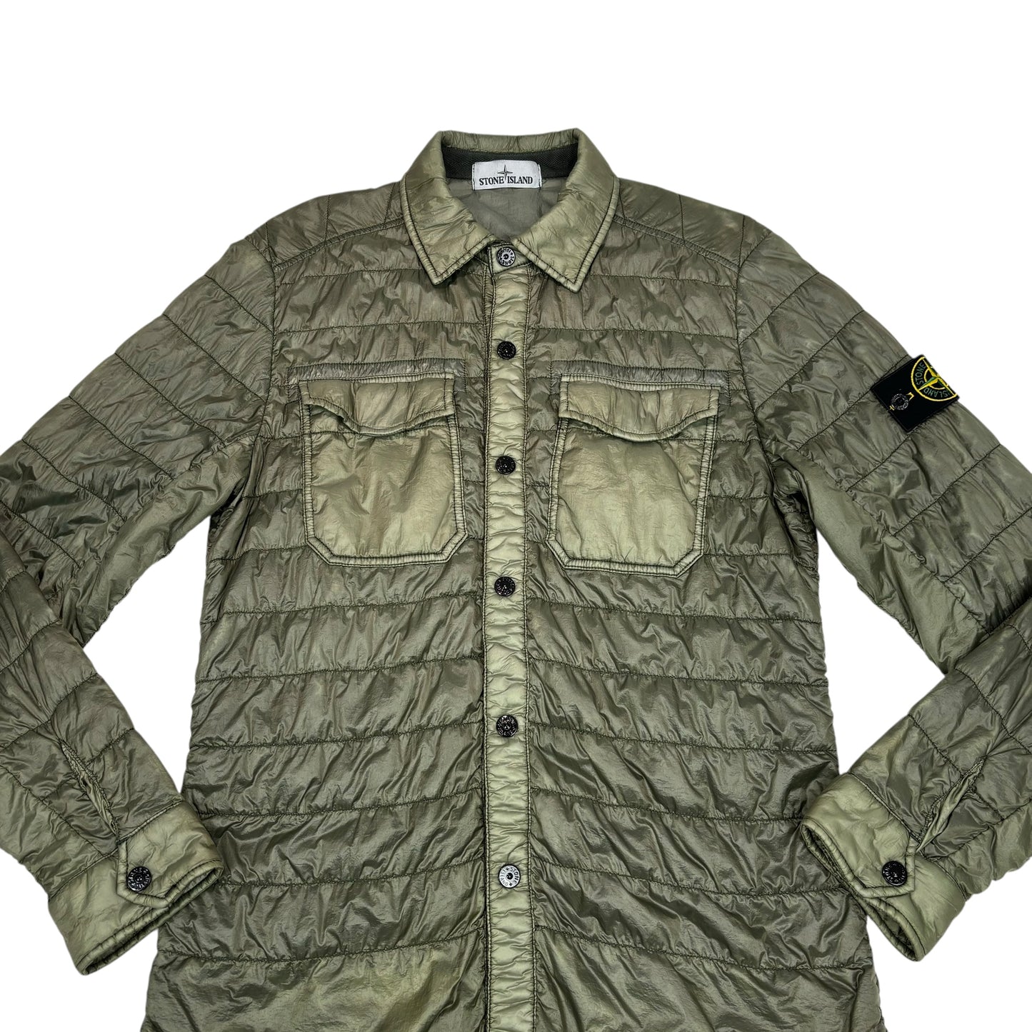 Stone Island Green Loom Woven Puffer Overshirt Jacket