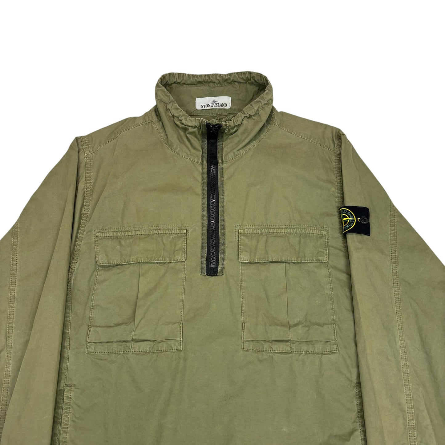 Stone Island Green Quarter Zip Compass-Patch Overshirt Jacket