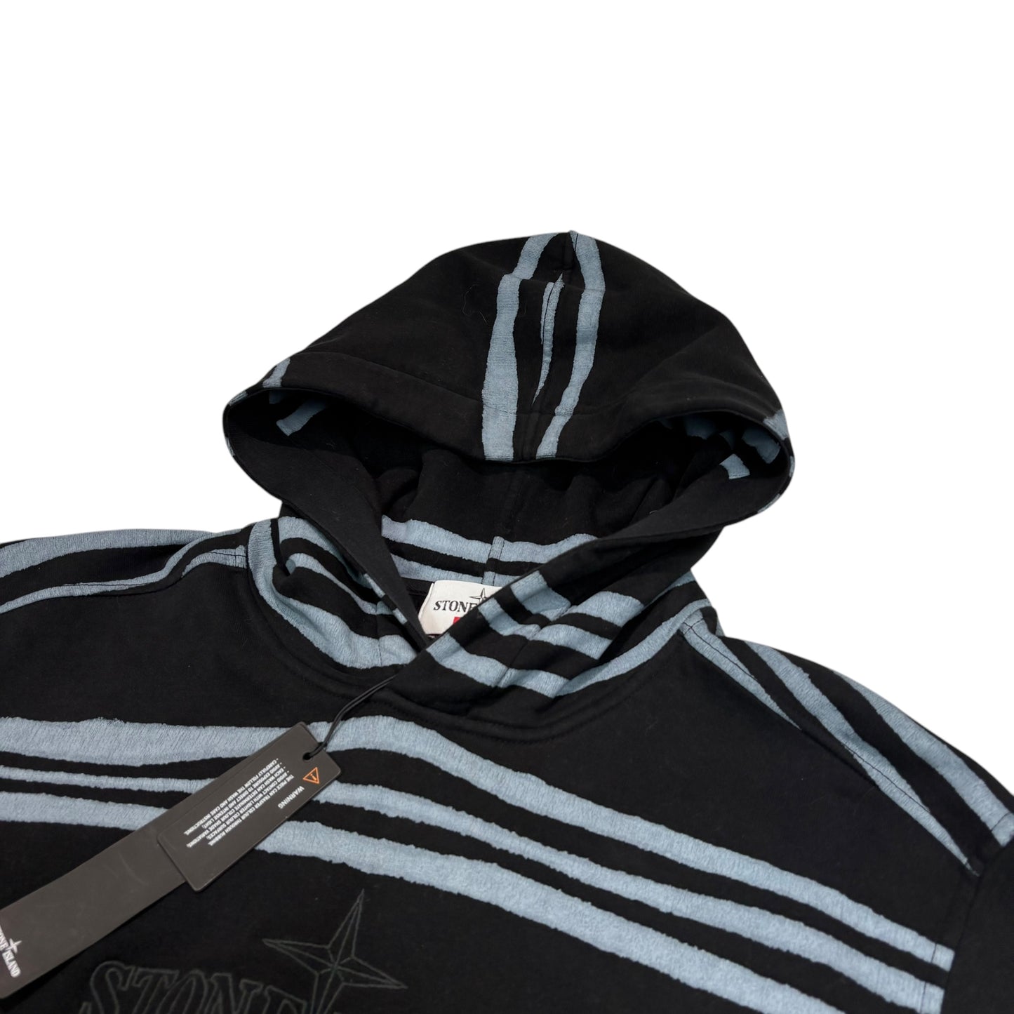 Stone Island x Supreme Black Striped Compass-Patch Logo Embroidery Hoodie